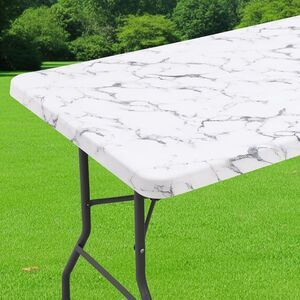 Smiry Spandex Fitted Tablecloth 6 Foot Rectangle Marble Stretch Picnic Cover